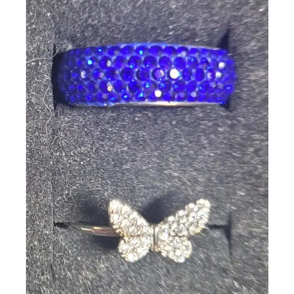 Womens Ring 4 Pc Lot Size 7.25 7 Bands Statement Butterfly Enamel Rhinestones